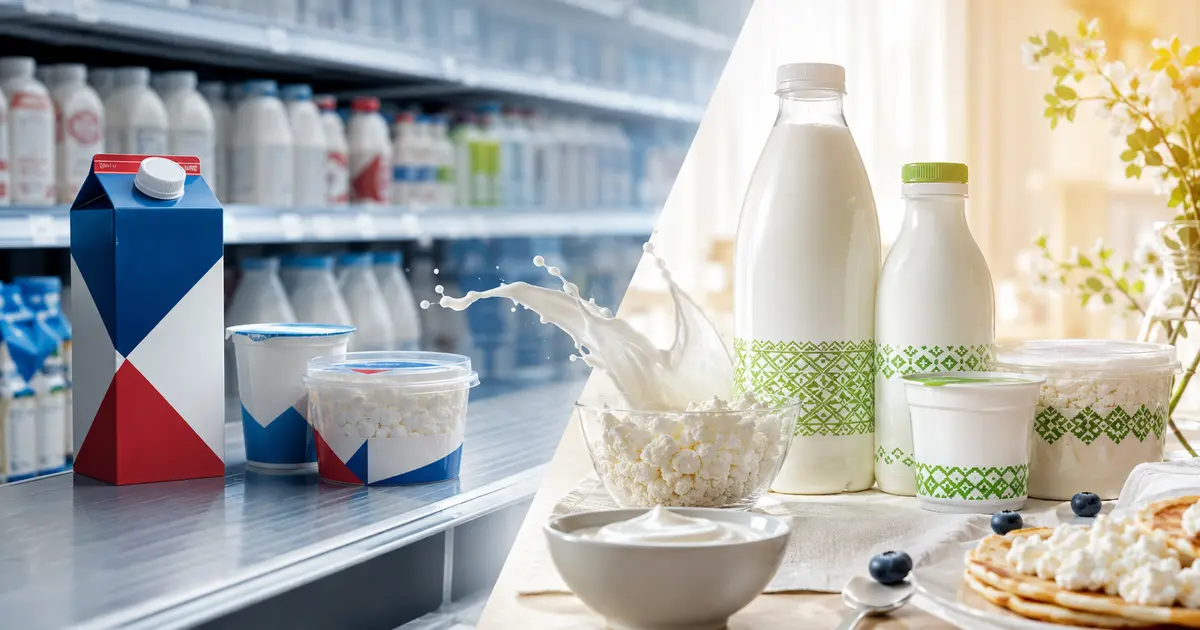 Российские и белорусские молочные продукты в сравнении без логотипов