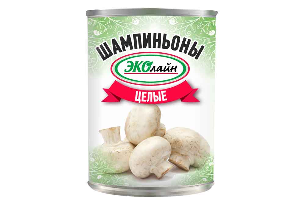 Шампиньоны целые Эколайн стерилизованные консервированные ж/б 400г