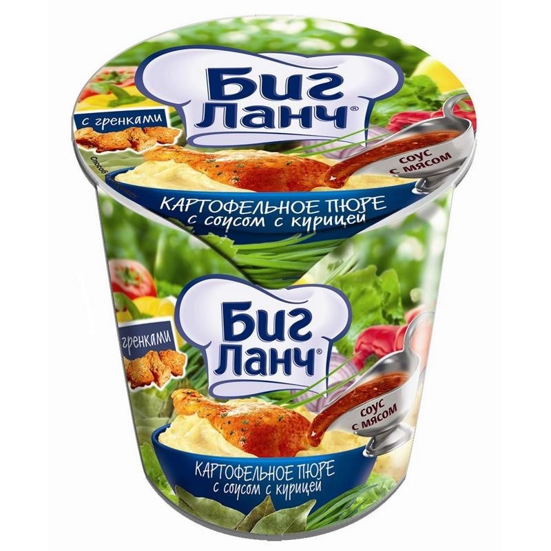 Картофельное пюре б/п Биг Ланч Кухня безграниц с соусом с курицей стакан 50г