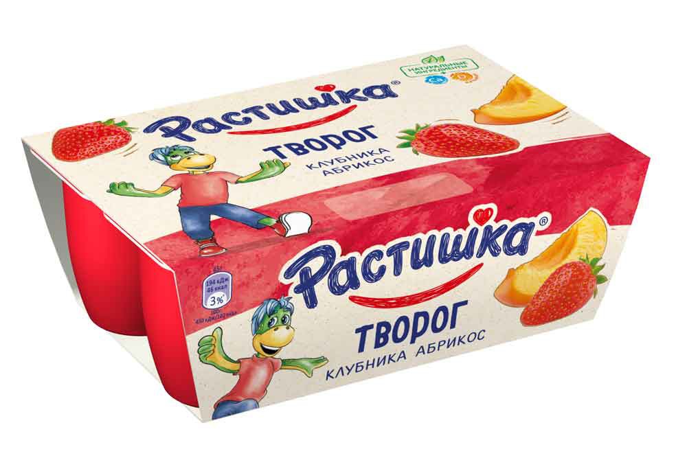Творог для детского питания "Растишка" клубника-абрикос 3,5% 270г