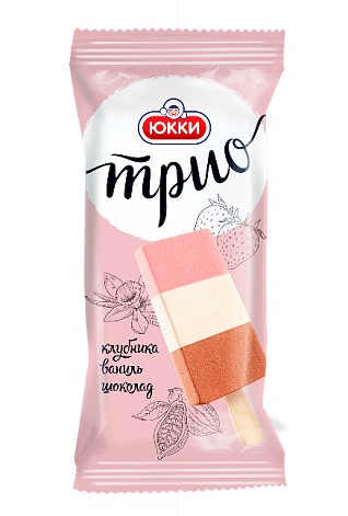 Мороженое Трио трехслойное молочное шо, с аром ванили и клубники 65г