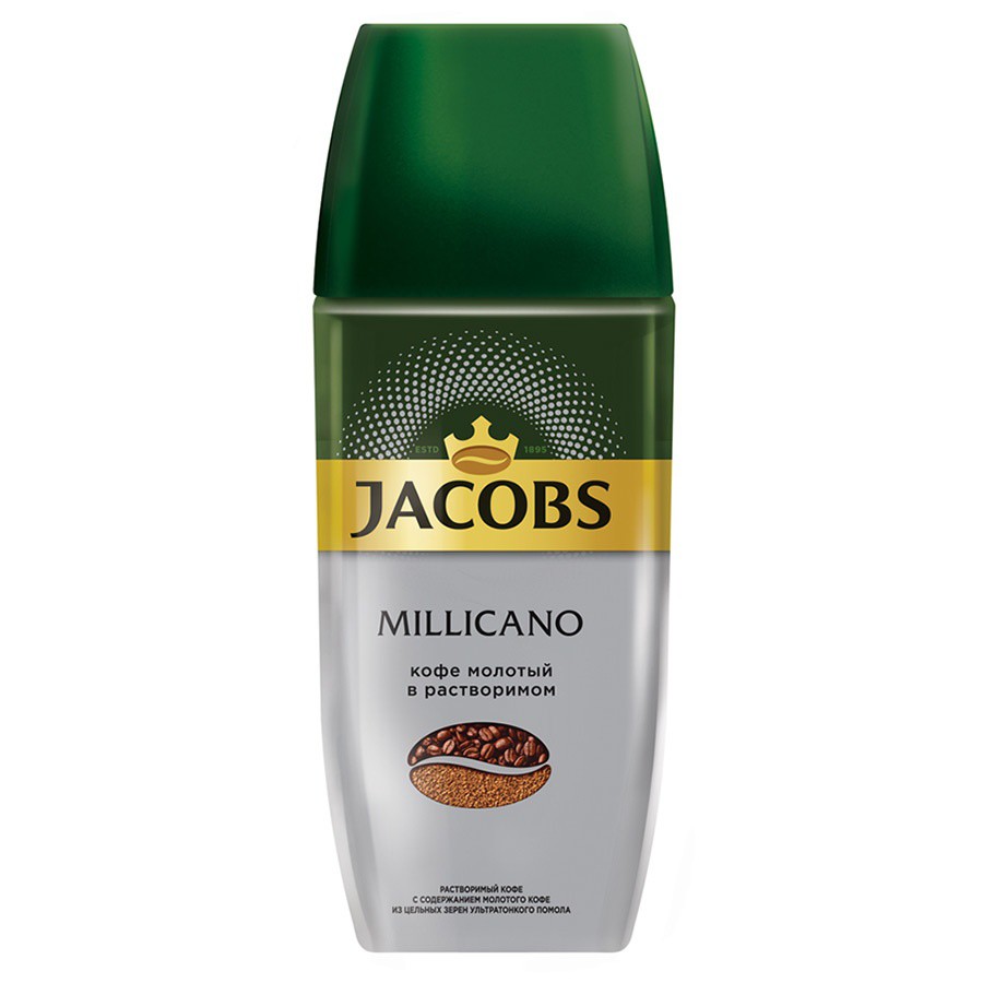 Кофе растворимый Jacobs Монарх Милликано сублимированный с добавлением молотого кофе 95г