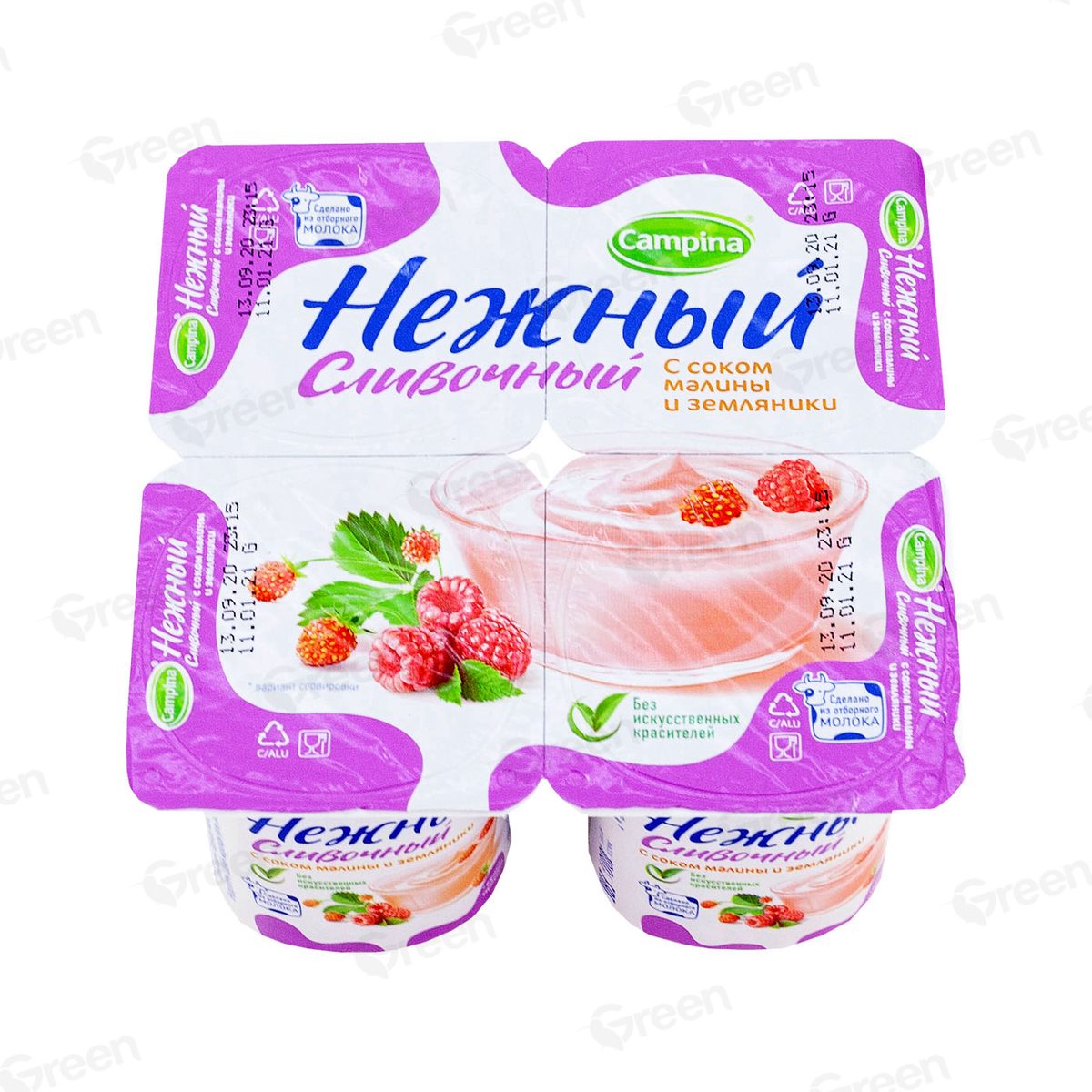 Продукт йогуртный Нежный сливочный с соком малины и земляники 5% 100г