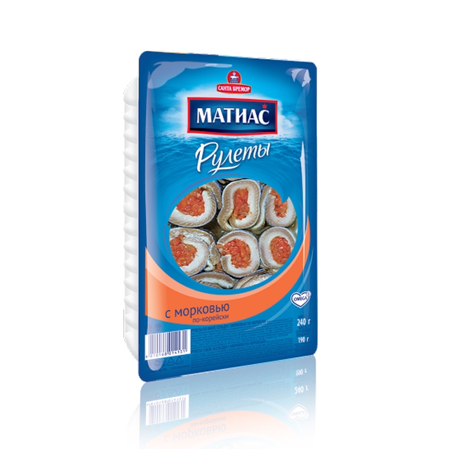 Рулеты из Филе сельди Матиас с морковью по-корейски 240г