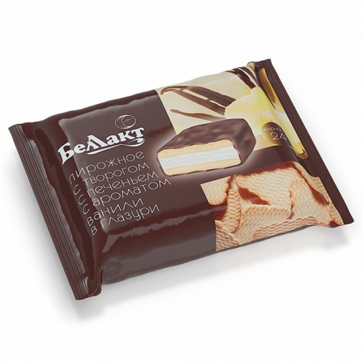Пирожное с творогом c печеньем с ароматом ванили в глазури мдж 24% п/пл 75г