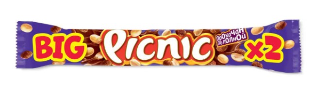 Батончик Биг Пикник с арахисом и изюмом и карамелью покрытый мол.шок 76г