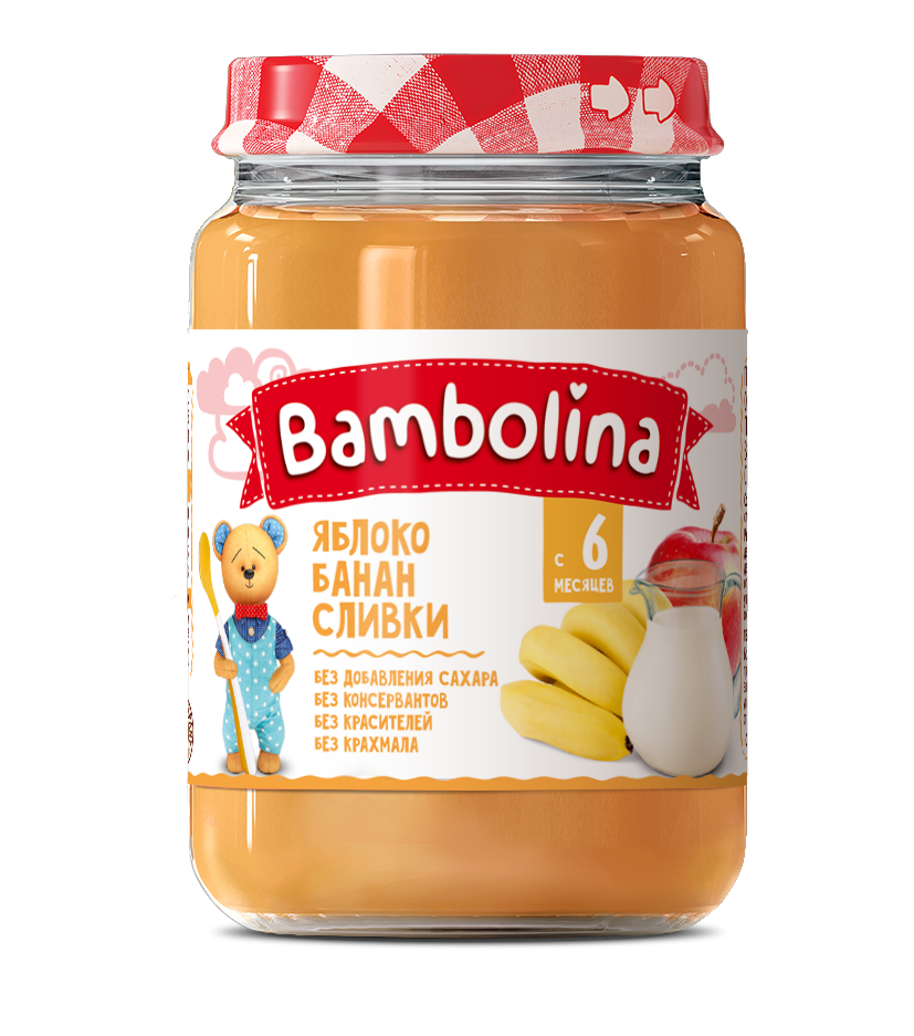Пюре Бамболина Яблоко-Банан-Сливки 190мл
