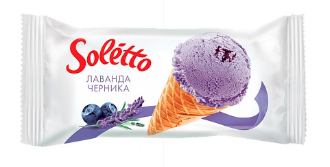 Мороженое Soletto слив с аром лаванды и чизкейка черничным вар и глаз конд в ваф сах рож 75г