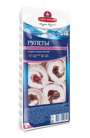 Рулеты из филе сельди с морской капустой и клюквой в заливке 240г Санта Импэкс