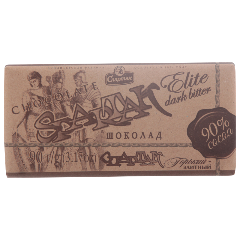 Шоколад Спартак Горький элитный 90% этикет крафт 90г