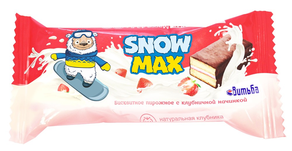 Пирожное бисквитное Snow Max с клубничной начинкой глазированное 40г
