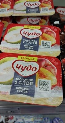 Десерт творожный фруктовый, персик-груша