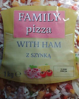 Pizza z szynką wieprzową, na podpieczonym spodzie.