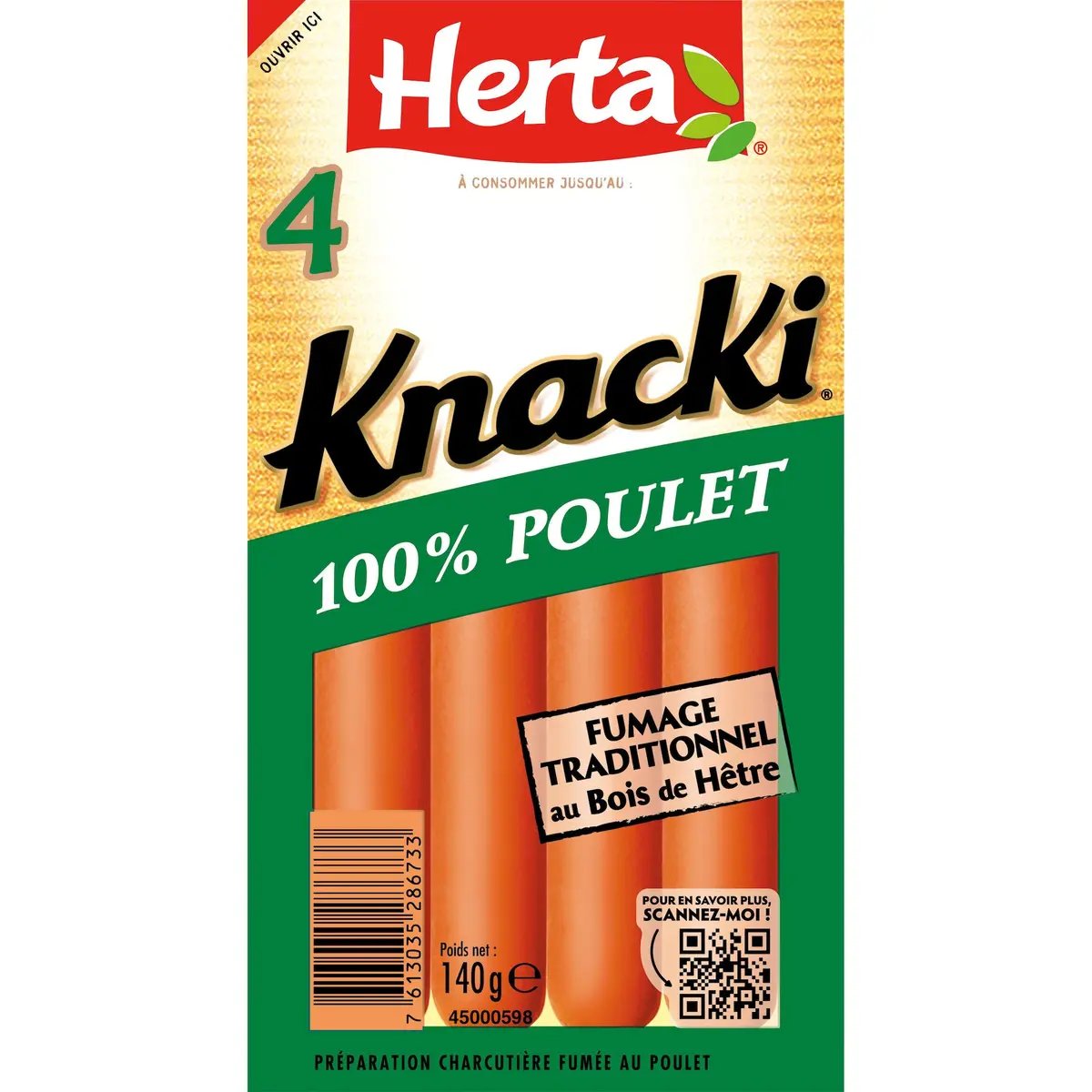 HERTA KNACKI Saucisses 100% Poulet x4 - 140g