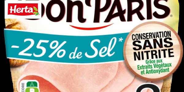 HERTA LE BON PARIS Jambon sel réduit sans nitrite x2 -70g