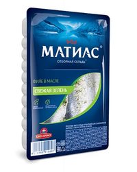 Филе сельди деликатесное Матиас свежая зелень 250г Санта Импэкс