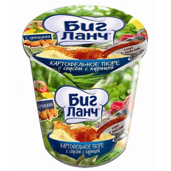 Картофельное пюре б/п Биг Ланч Кухня безграниц с соусом с курицей стакан 50г