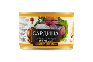 Консервы рыбные «За Родину» сардина атлантическая натуральная, 250 г