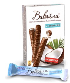 Трубочки вафельные Вивайли с кокосом в молочной глазури кор 95г