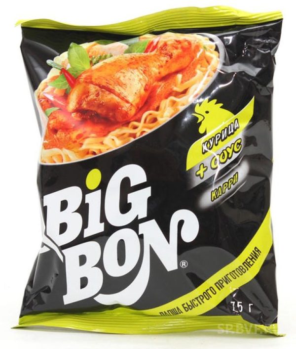 Макаронные изделия б/п Bigbon Лапша Курица+соус Карри пакет 75г