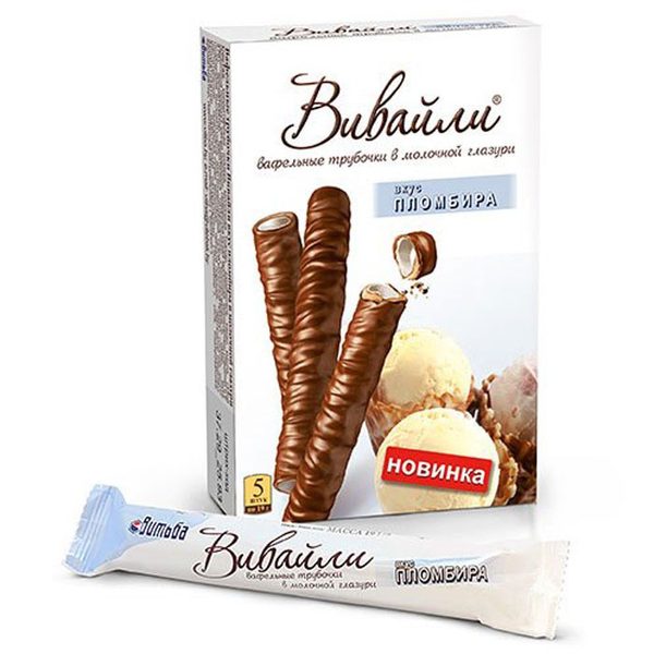 Трубочки вафельные Вивайли вкус пломбира в молочной глазури кор 95г