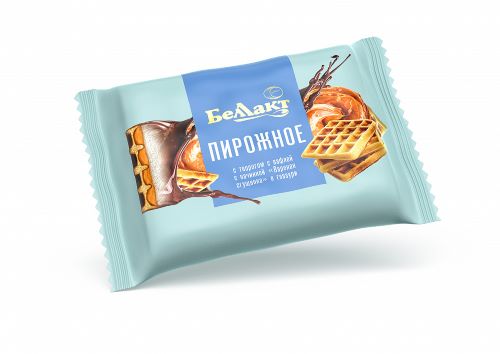 Пирожное с творогом с вафлей с начинкой Вареная сгущенка в глазури 23% в полим пленке 100г
