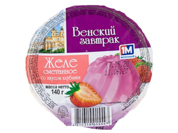 Желе сметанное "Венский завтрак" вкус клубники 15% 140г