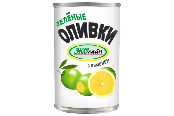 Оливки зеленые Эколайн с лимоном ж/б 280г