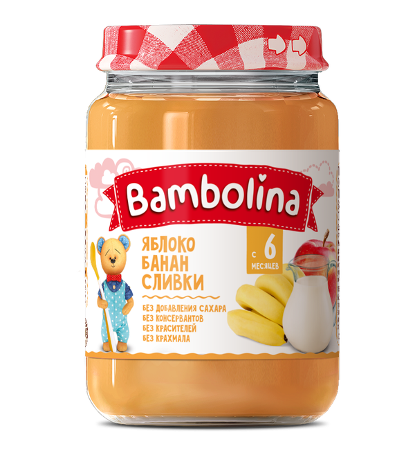 Пюре Бамболина Яблоко-Банан-Сливки 190мл