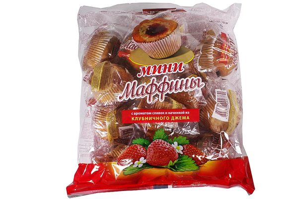 Мини-маффины с ароматом сливок и начинкой из клубничного джема 465г