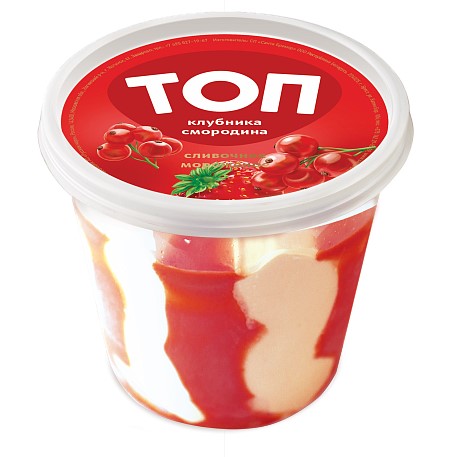 Мороженое сливочное Биг Топ с ароматом клубники декорированное топпингом из красной смородины 250г
