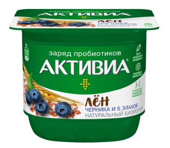 Биойогурт Активиа ложковая обог биф ActiRegularis с черникой 5-ти злаками и семенем льна 2,9% 150г