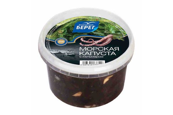 Морская капуста в уксусно-масляной заливке Салат с кальмарами 250г