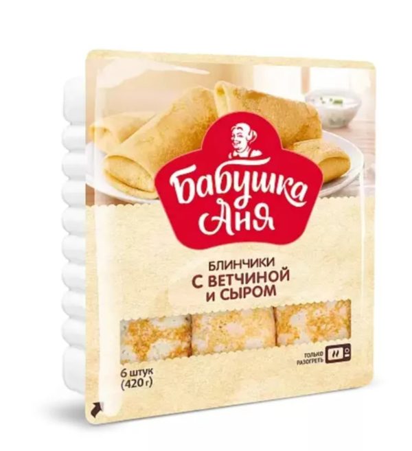Блинчики «Бабушка Аня» с ветчиной и сыром, замороженные, 420 г