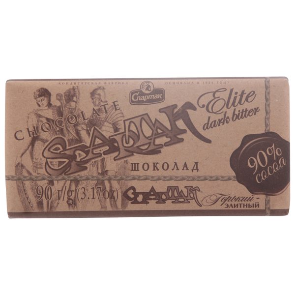 Шоколад Спартак Горький элитный 90% этикет крафт 90г