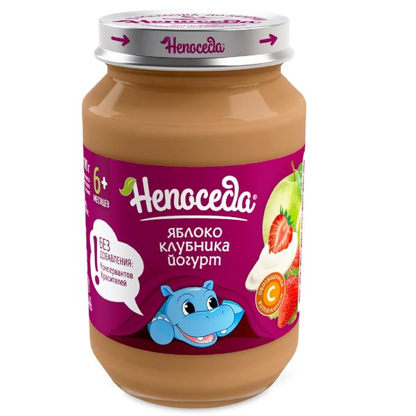 Пюре фруктово-ягодное «Непоседа» из яблок и клубники с йогуртом и витамином С, 185 г