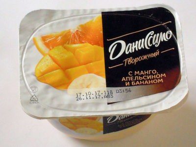 Творожный с манго, апельсином и бананом