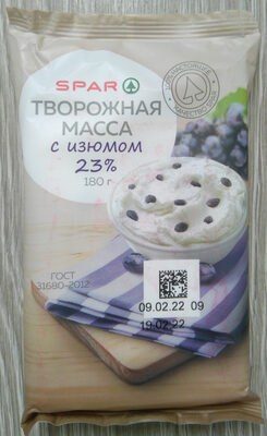 Масса творожная «Особая» с сахаром и изюмом с массовой долей жира 23%