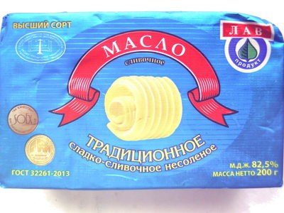 Масло сливочное «Традиционное» сладко-сливочное несоленое, 82,5 %