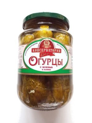 Огурцы с зеленью в заливке