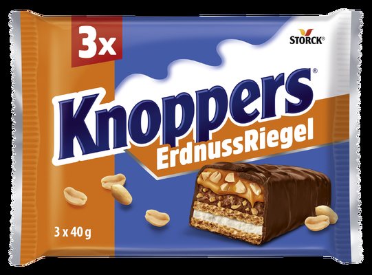 Waffelriegel mit Milchcreme (14,4%), Erdnusscreme (14%), gesalzenen, gehakten Erdnüssen (13,4%) und zartem Karamell (22,1%), umhüllt von Vollmilchschokolade (29,5%)